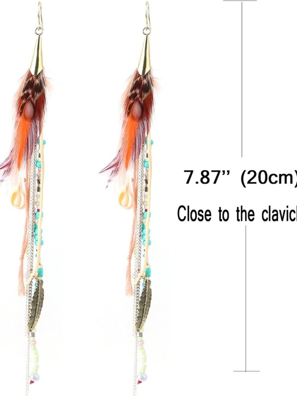 Bohemian Feather Dangle Earrings for Women with Shell Beads Long Tassel Design D - Picture 5 of 9